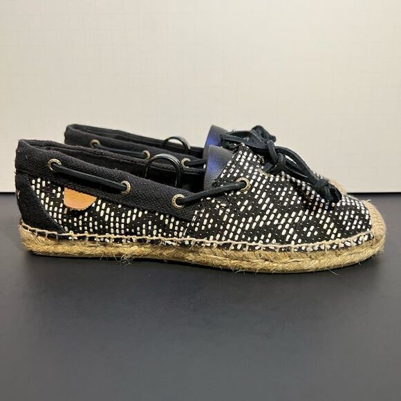 Womens SPERRY Top Sider Espadrilles Black Flat Shoes / Size 6.5 Medium - Picture 2 of 10
